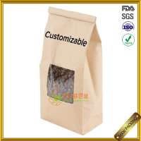 100% recycled four sides seal PLA liner craft paper bags with window and tin tie